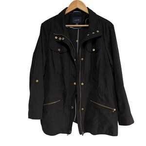 Lands End Black Utility Jacket Women's 1X 16W-18W Roll Tab Sleeve Zip Pockets